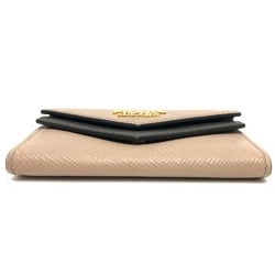 PRADA 1MC065 Business Card Holder Pass Case Holder/Card Leather Women's Beige