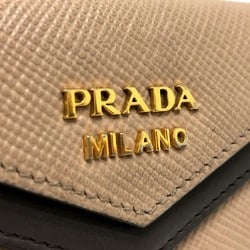 PRADA 1MC065 Business Card Holder Pass Case Holder/Card Leather Women's Beige