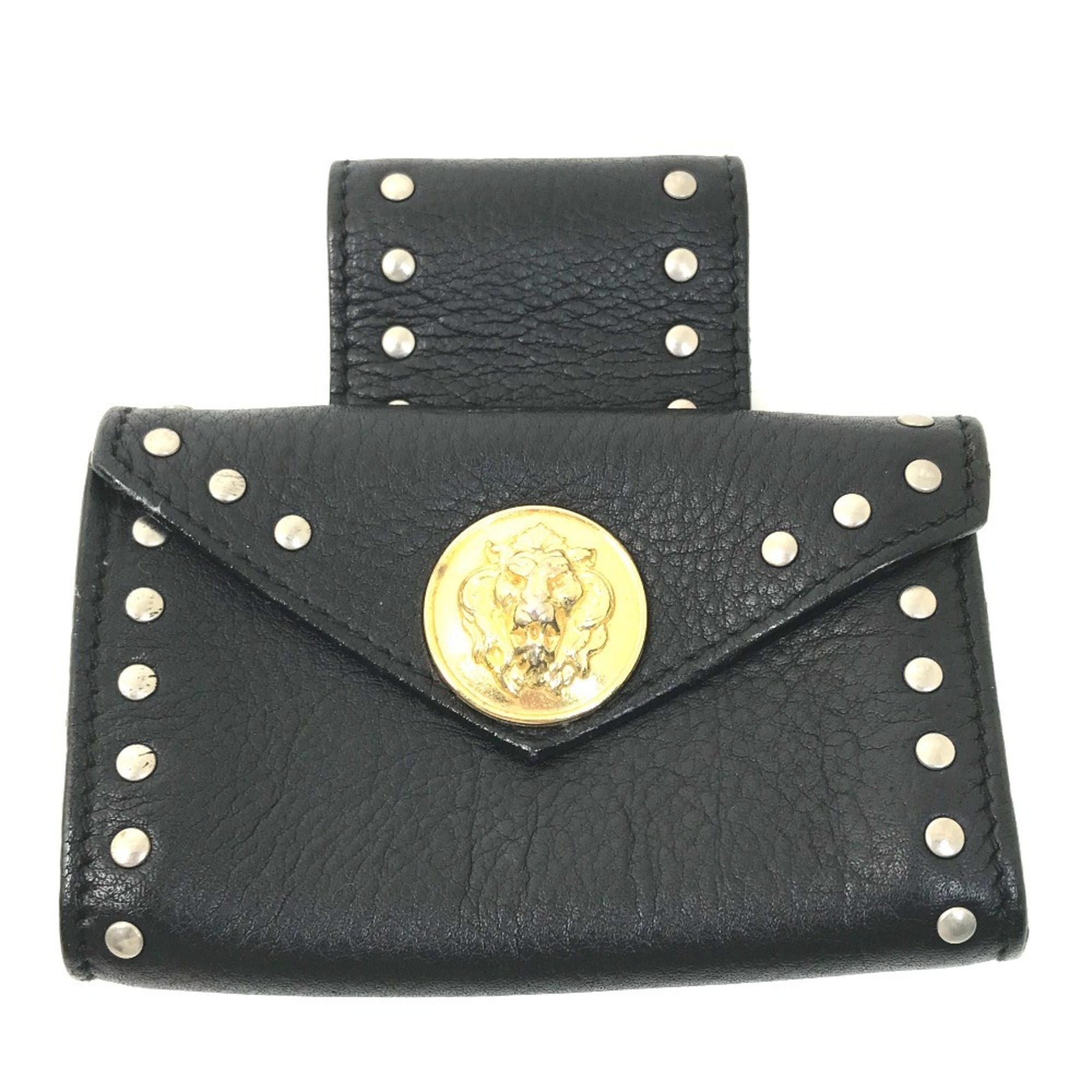 VERSACE Lion Belt Pouch Waist Bag Leather Women's Black