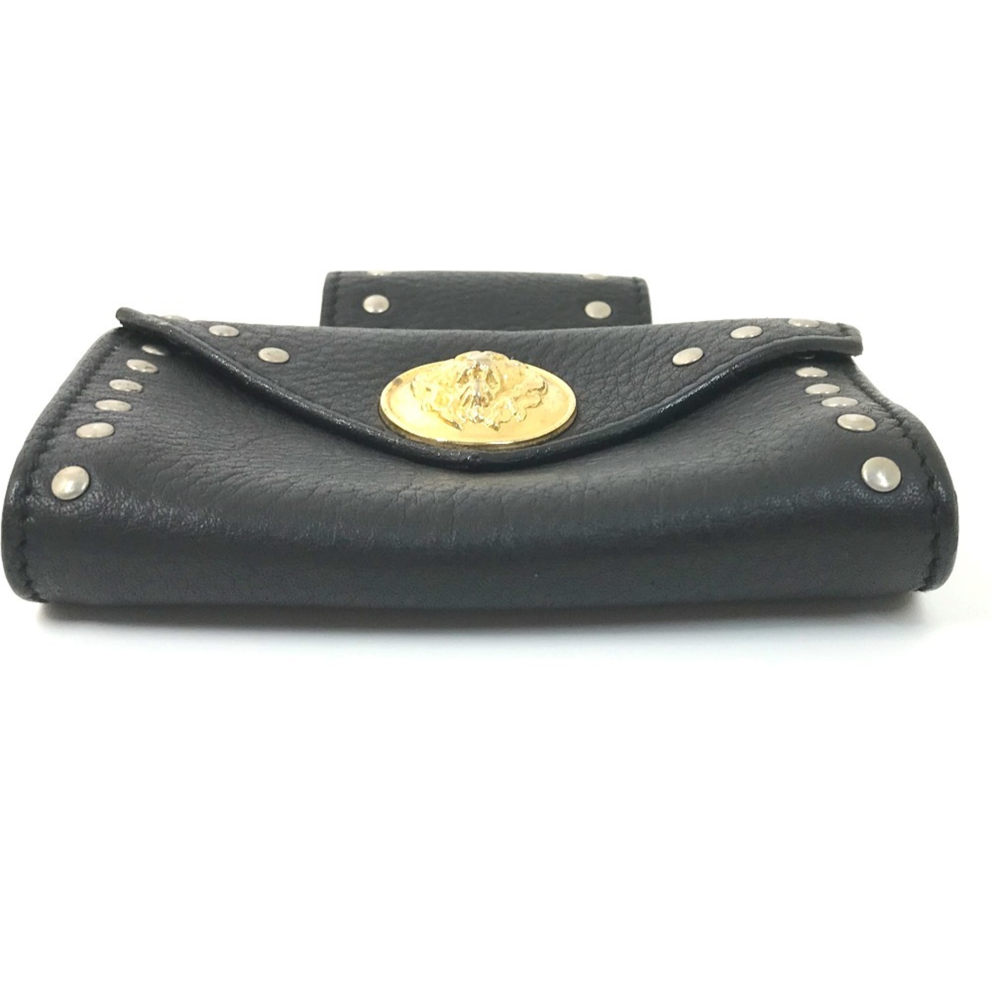 VERSACE Lion Belt Pouch Waist Bag Leather Women's Black