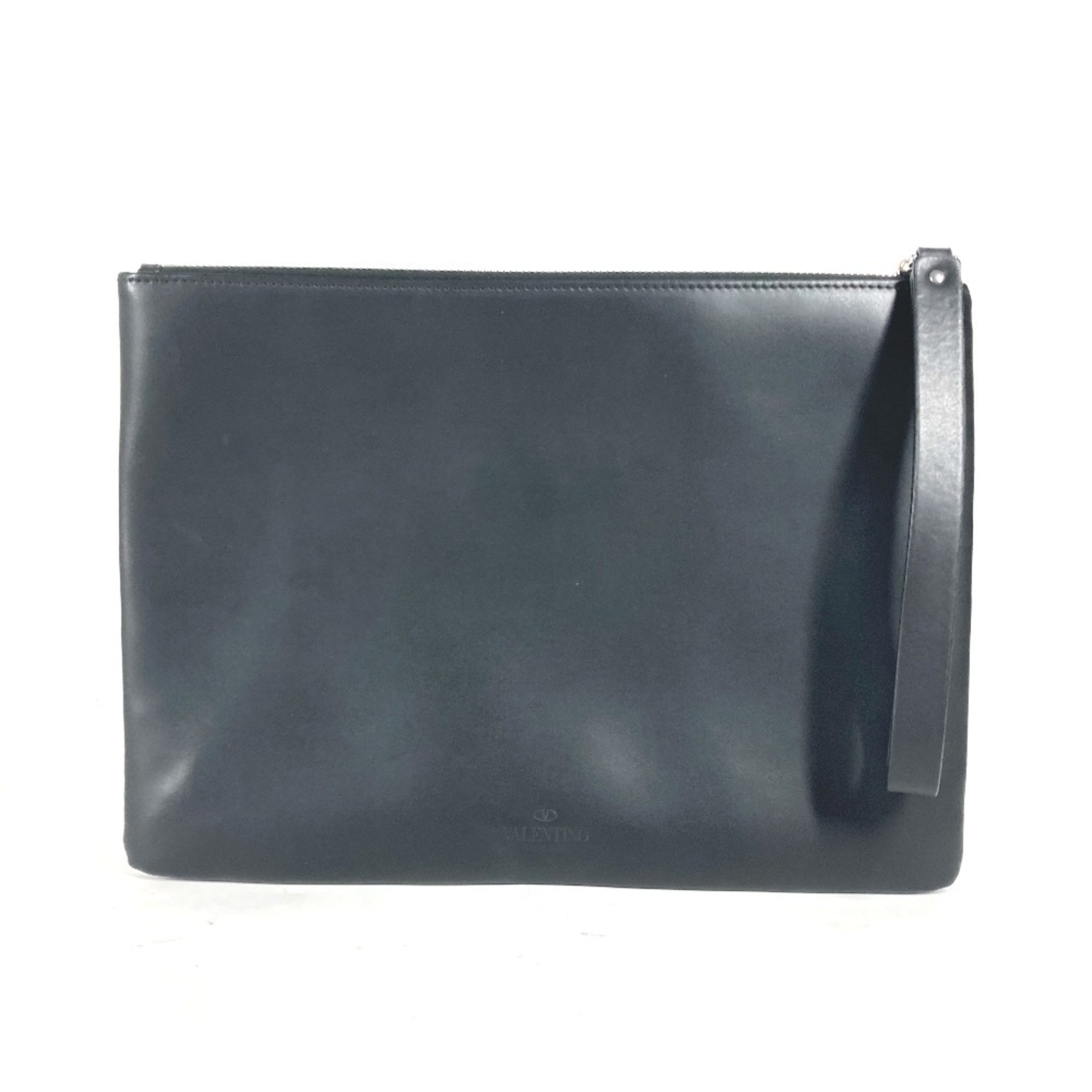 VALENTINO Pouch with Strap Clutch Bag Leather Men's Black