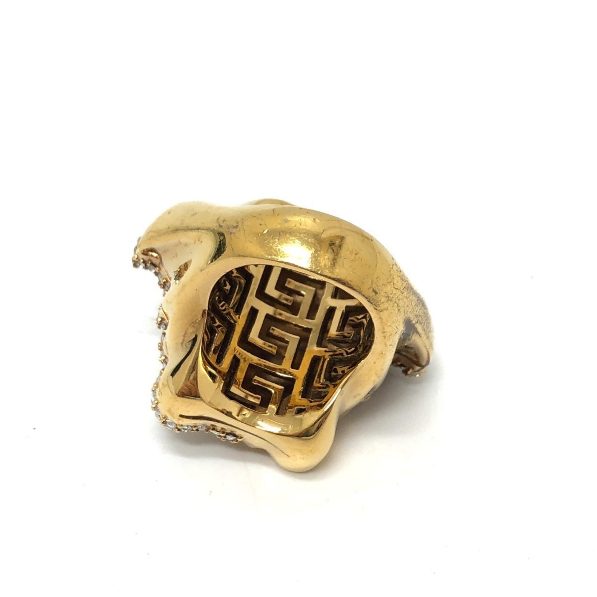 VERSACE Rhinestone Medusa Ring, Metal, Women's, Gold