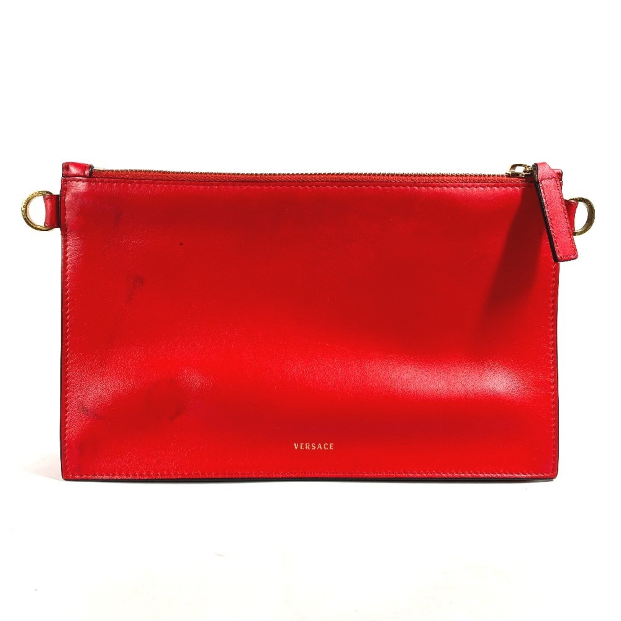 VERSACE Versace Virtus Pouch Clutch Bag Leather Men's Red