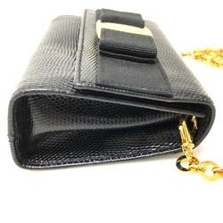 Salvatore Ferragamo Vara Ribbon Pochette Waist Bag Clutch Shoulder Embossed Leather Women's Black x Gold