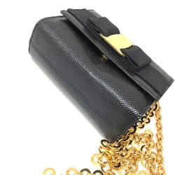 Salvatore Ferragamo Vara Ribbon Pochette Waist Bag Clutch Shoulder Embossed Leather Women's Black x Gold