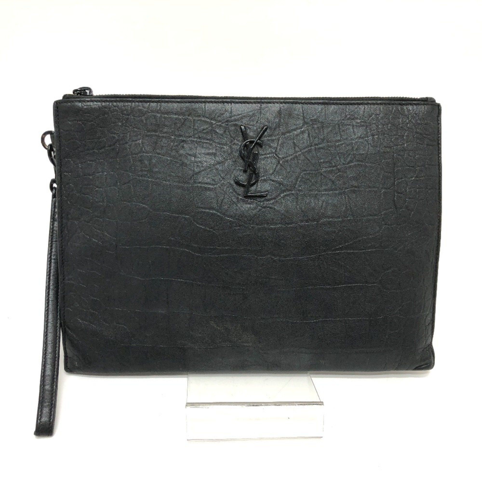 Saint Laurent Leather Second Bag with Wristlet for Men, Black