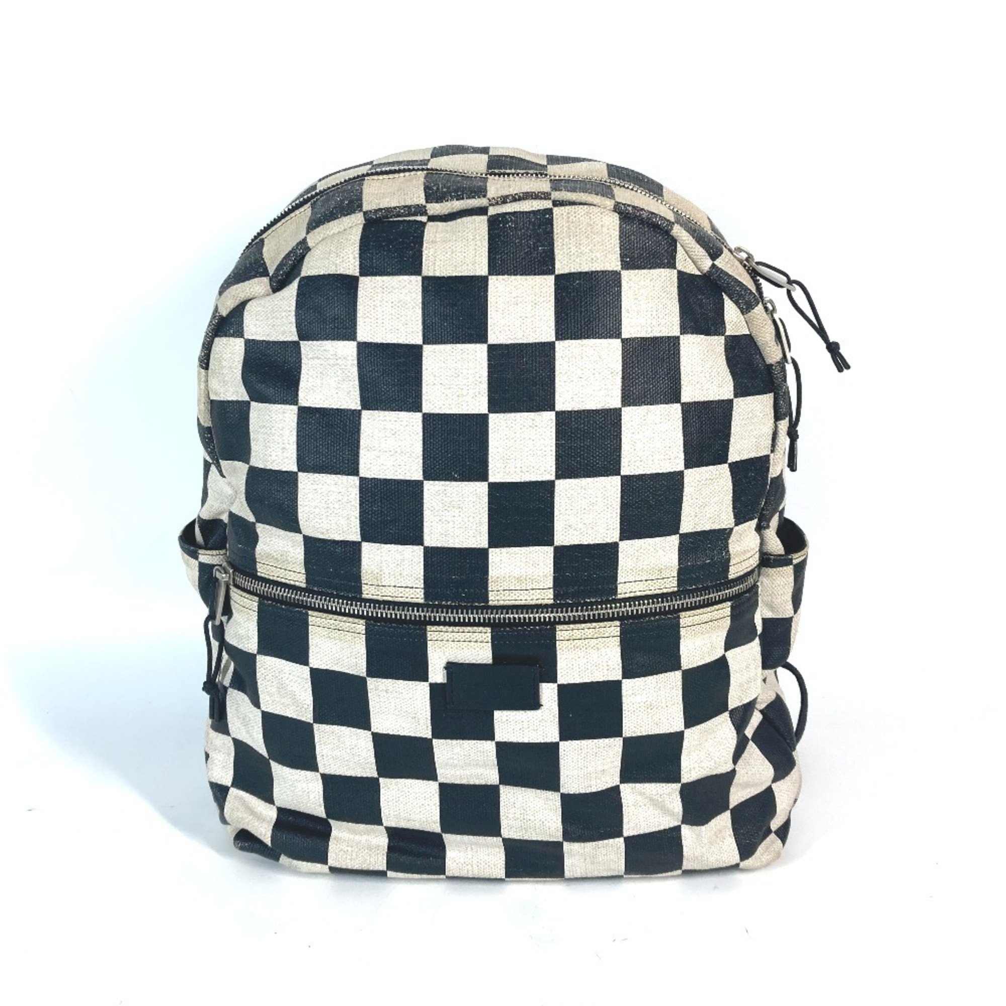 SAINT LAURENT Saint Laurent Paris 609109 Checkered Backpack Leather Coated Canvas Men's Beige