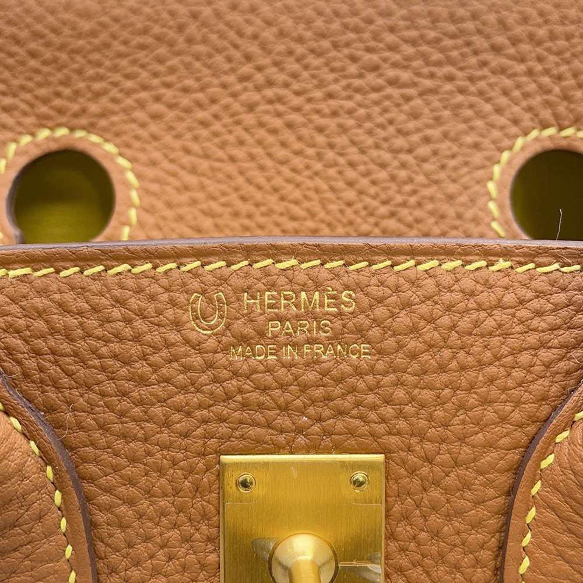 Hermes Birkin 25 Verso Handbag Gold Lime Matte Togo B Stamp HERMES SPO