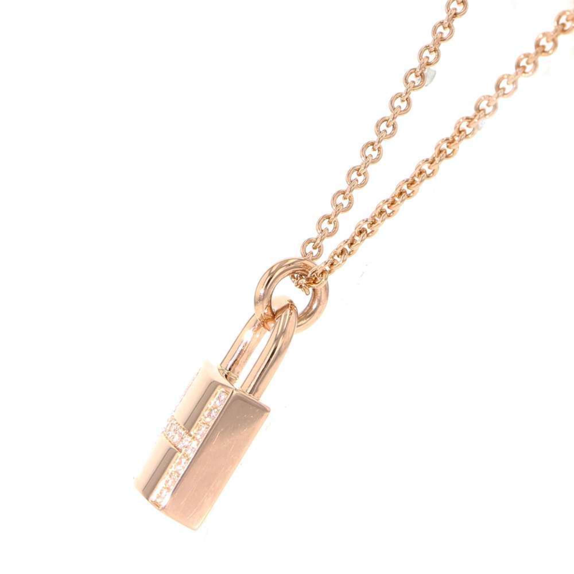 Hermes Necklace Amulet Kelly Cadena Diamond 18P 0.09ct K18PG Pink Gold Pendant