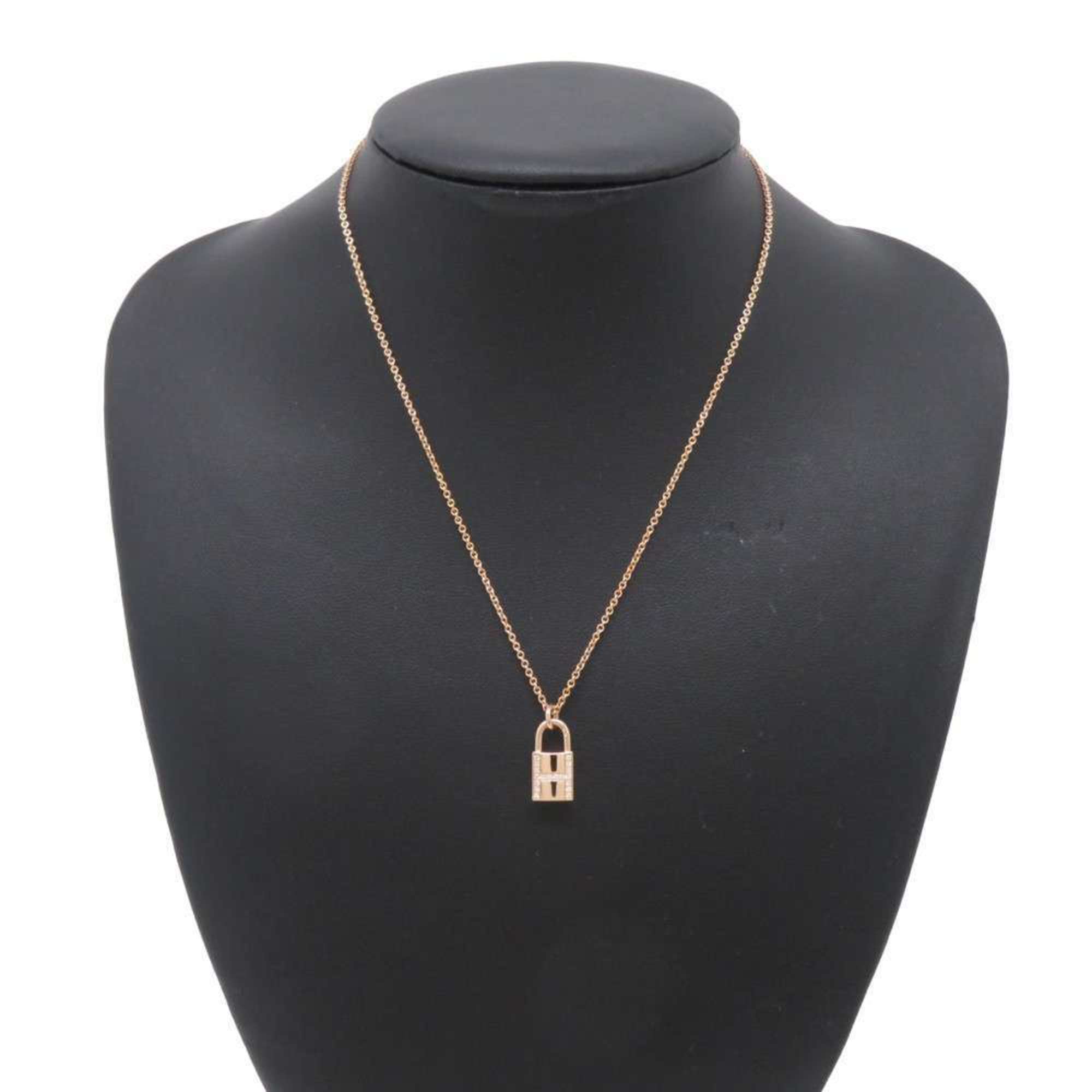 Hermes Necklace Amulet Kelly Cadena Diamond 18P 0.09ct K18PG Pink Gold Pendant