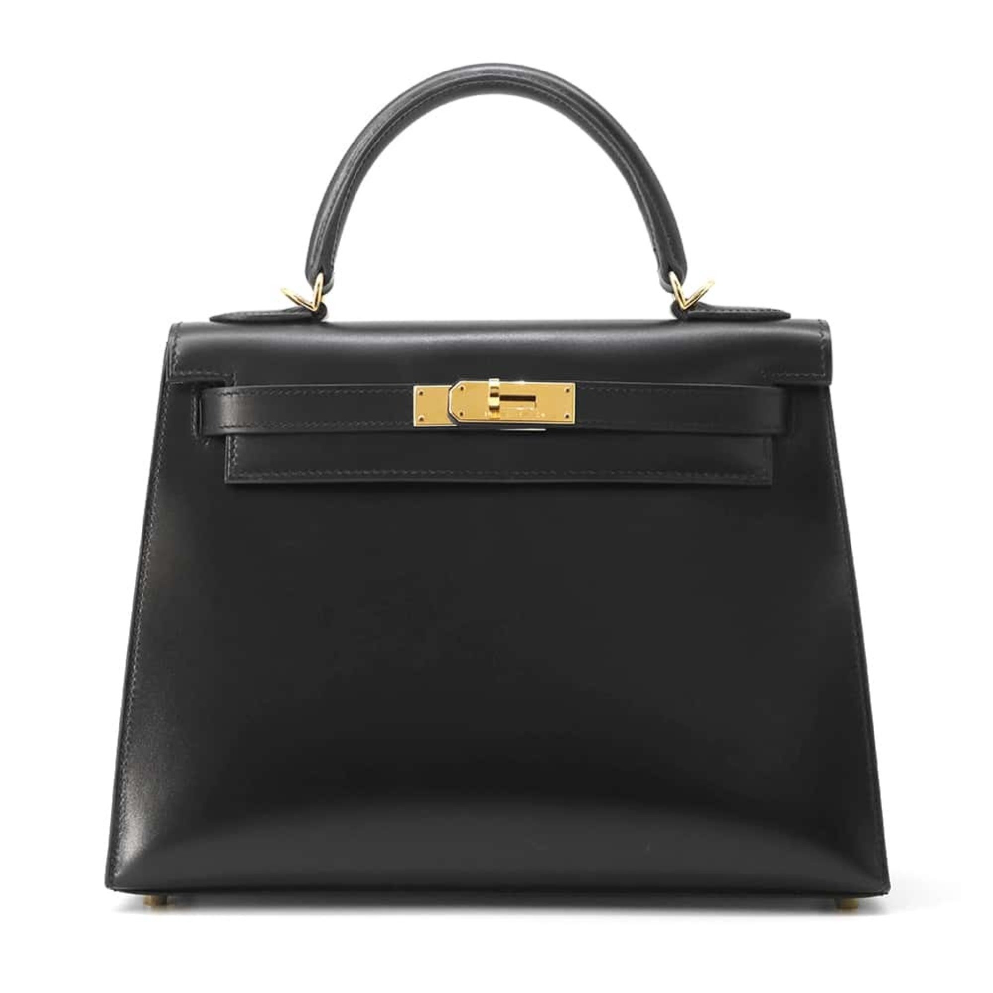 Hermes handbag Kelly 28, outer stitching, black box calf, M stamp, 2-way shoulder,