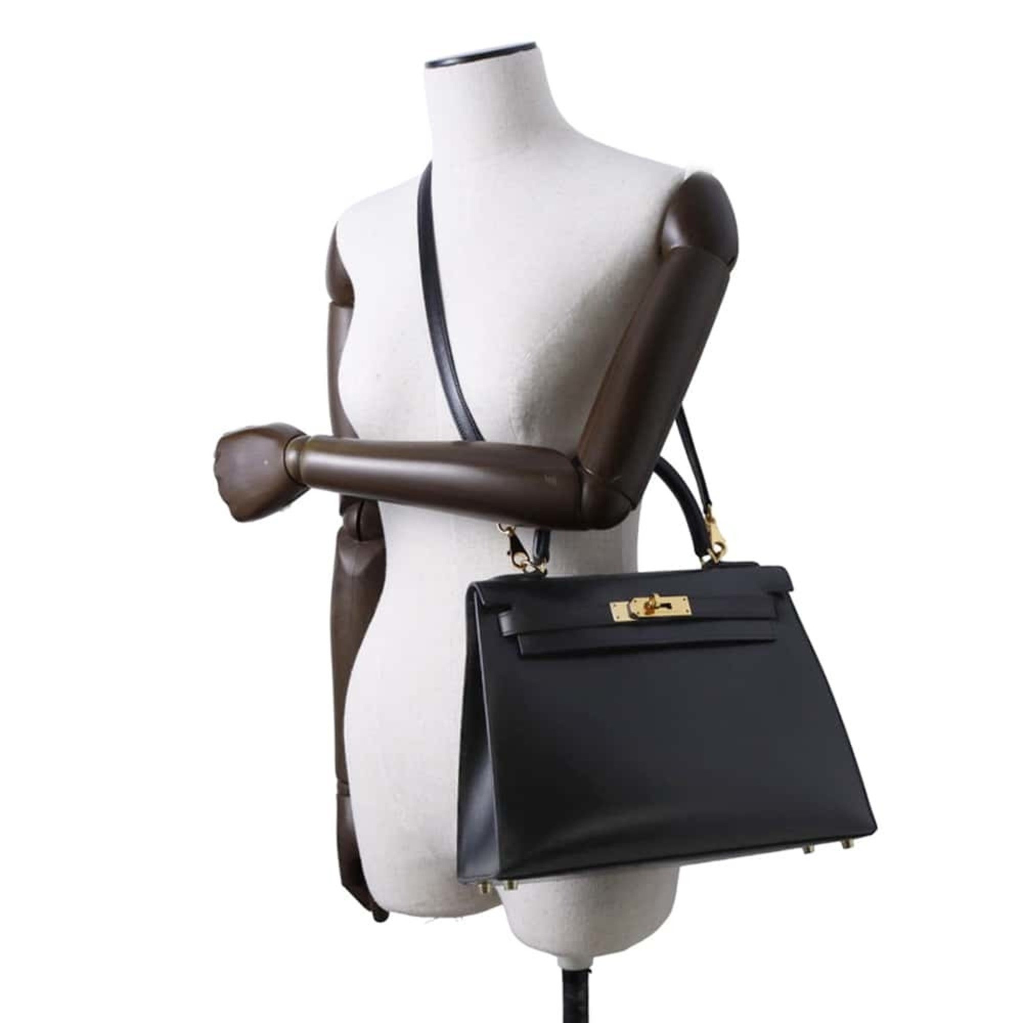 Hermes handbag Kelly 28, outer stitching, black box calf, M stamp, 2-way shoulder,