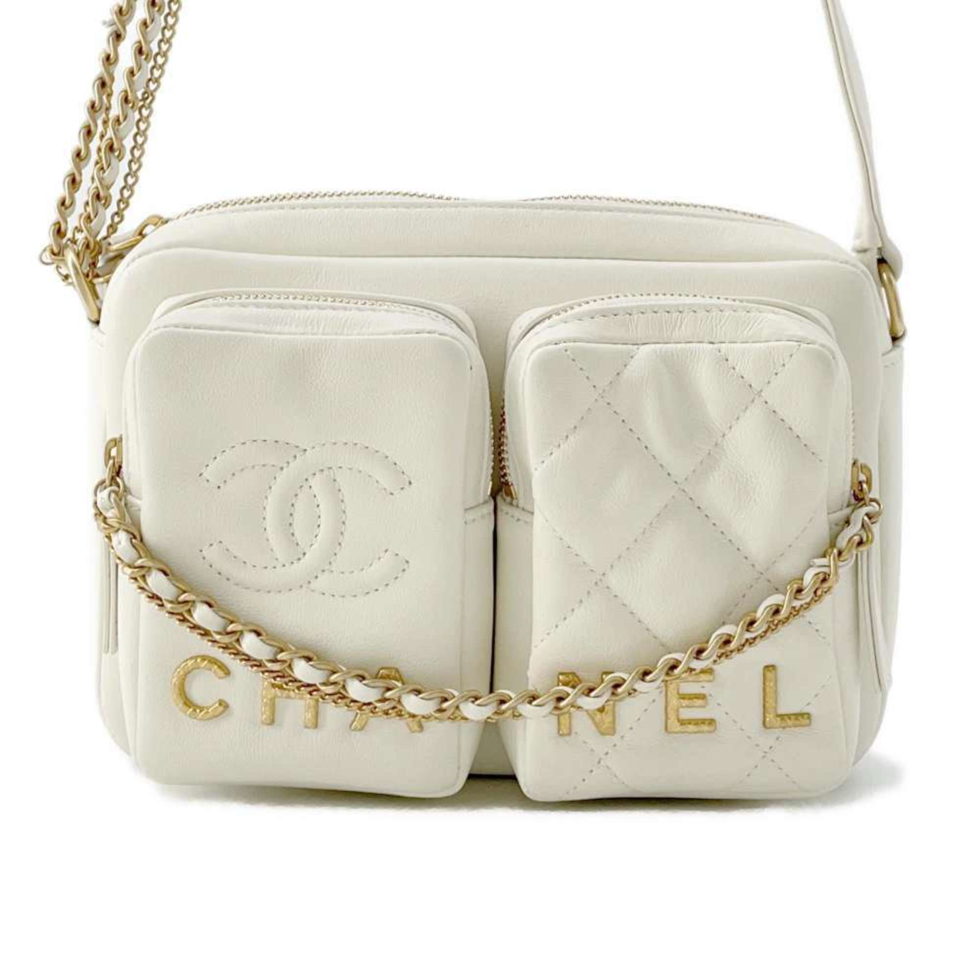 CHANEL Shoulder Bag Matelasse Coco Mark Small Camera AS2923 CAHNEL White