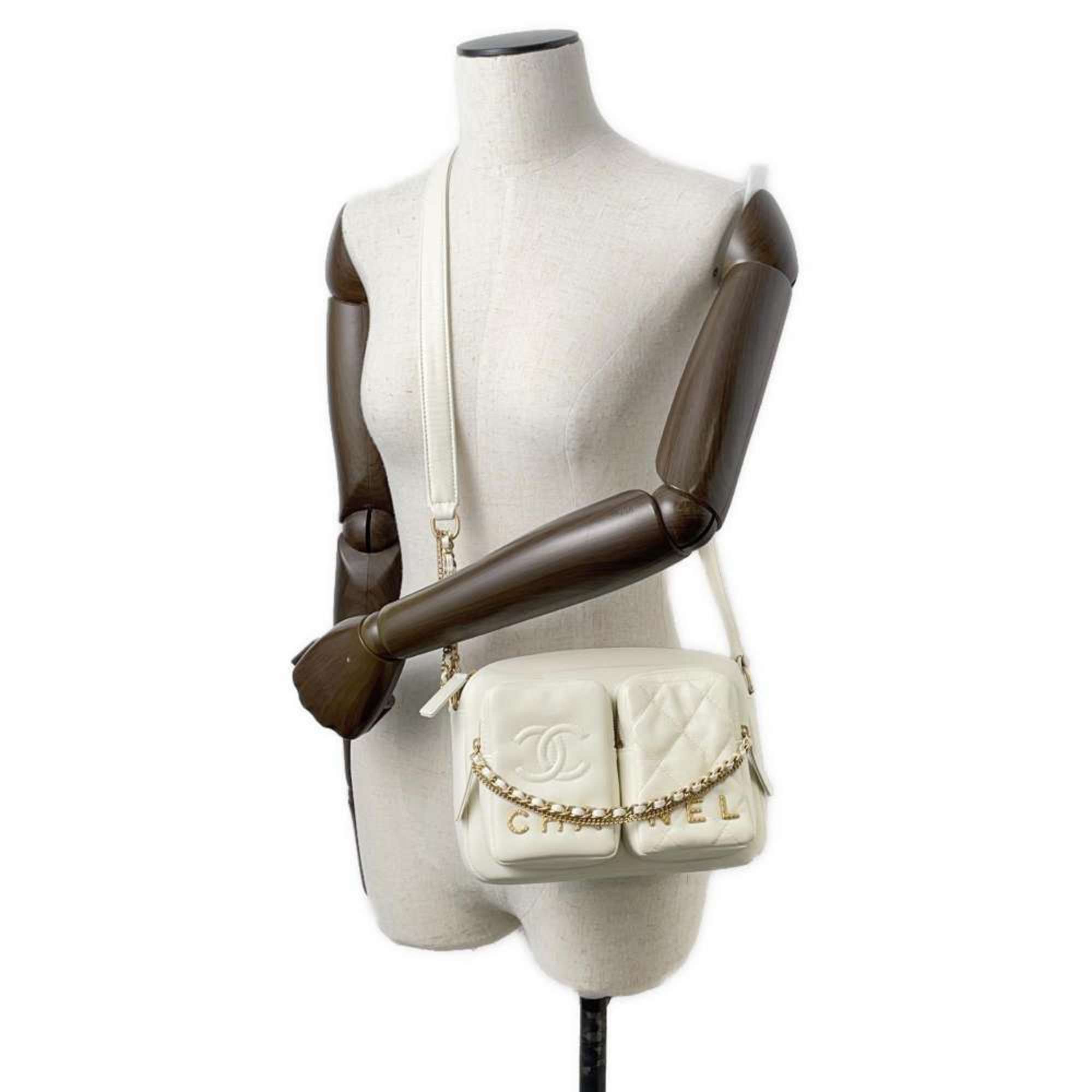 CHANEL Shoulder Bag Matelasse Coco Mark Small Camera AS2923 CAHNEL White