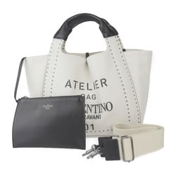 Valentino Garavani Atelier Bag Handbag XW2B0H86NIZ Canvas Leather Ivory Black Shoulder Tote