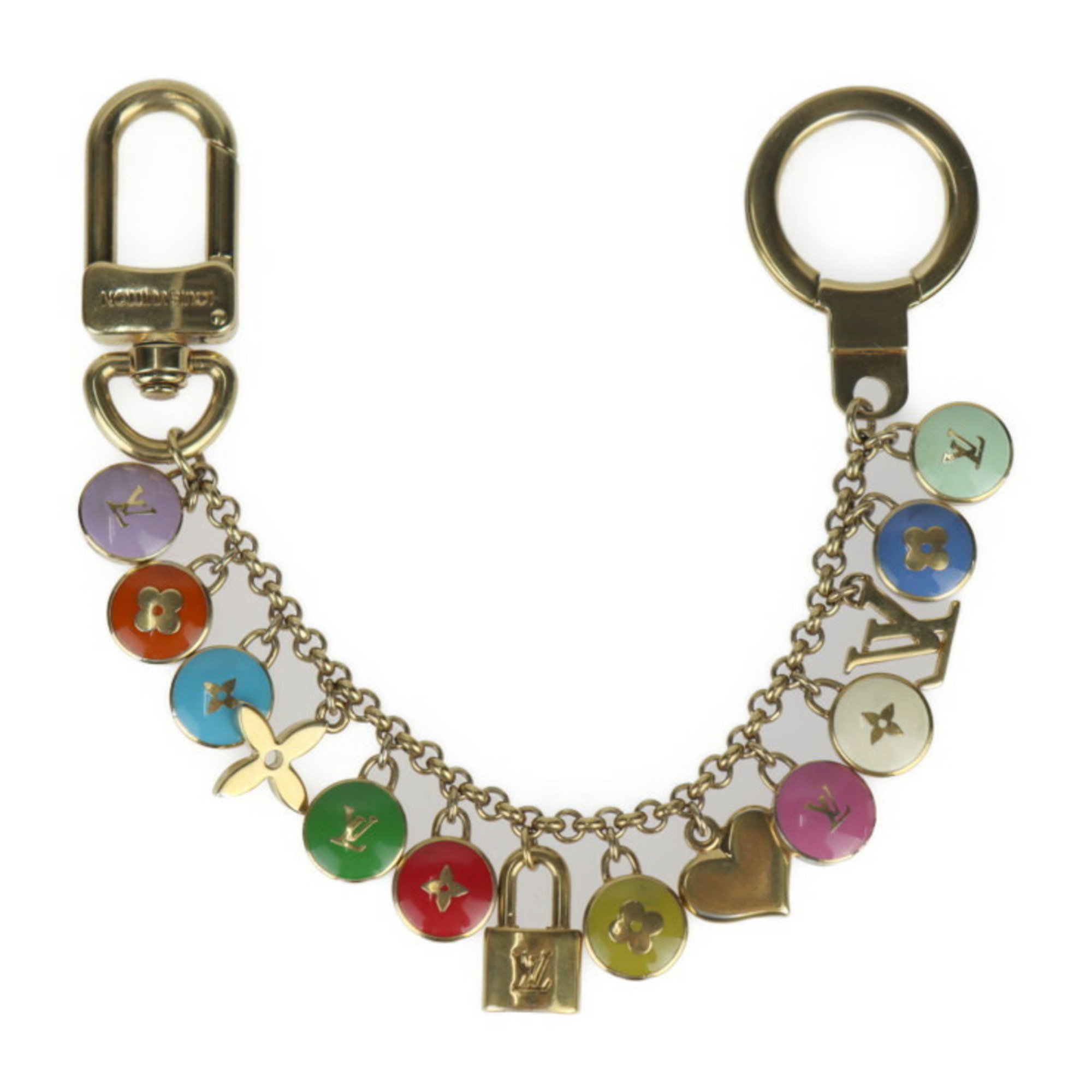 LOUIS VUITTON Louis Vuitton Porte Cle Chaine Pastille Keychain M65380 Metal Gold Multicolor Keyring Bag Charm