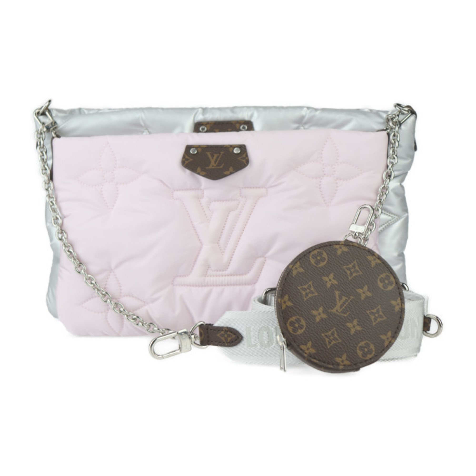 LOUIS VUITTON Louis Vuitton Monogram Maxi Multi Pochette Accessoires Shoulder Bag M21056 Recycled Nylon Silver Pale Pink 3WAY Clutch LV Pillow