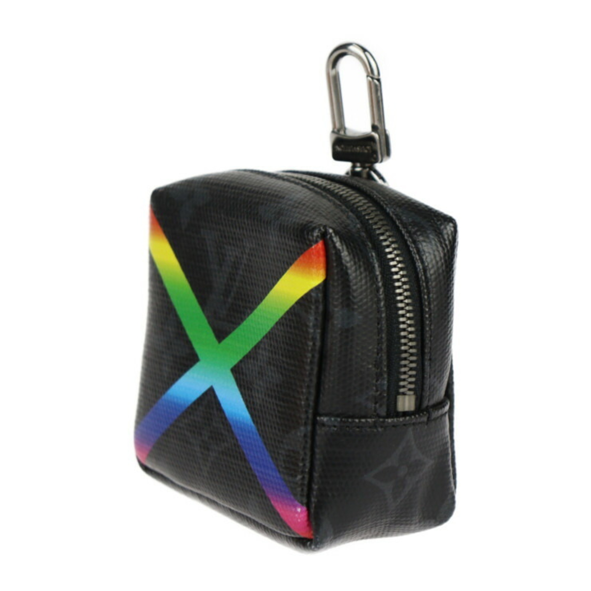 LOUIS VUITTON Louis Vuitton Bijoux Sac Square Pouch Shiny Monogram Keychain MP2467 Coated Canvas Leather Black Rainbow Color Bag Charm Keyring