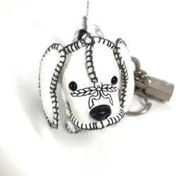 MCM Visetos Dog Bag Charm Keychain Leather Women's White