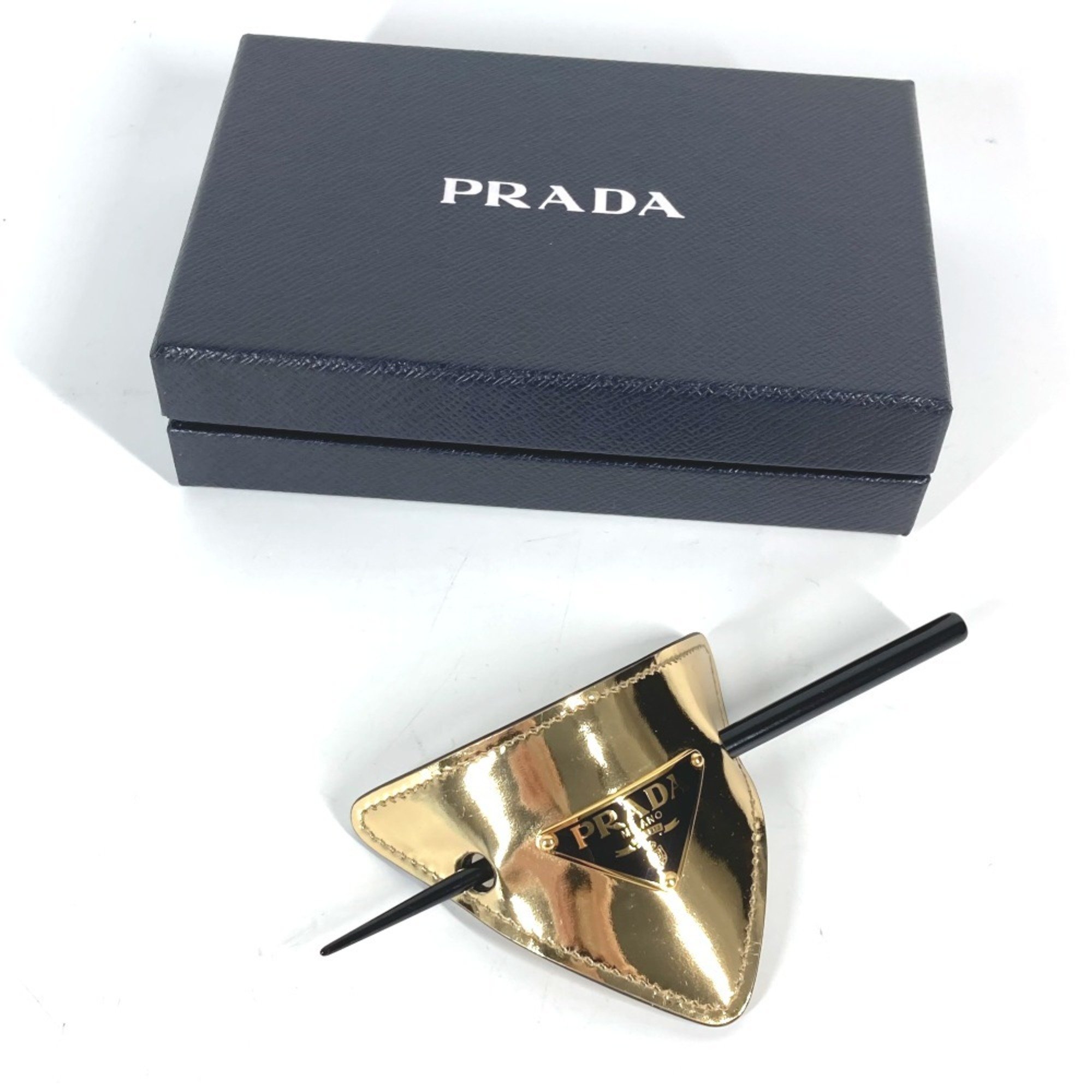 PRADA 1IF004 Hair Triangle Kanzashi Pick Hairpin Leather Women's Gold