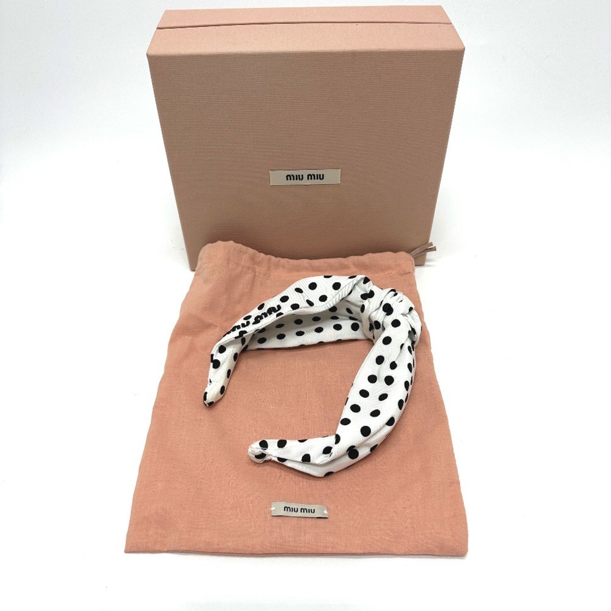 Miu Miu MIU 5IH032 Hair Polka Dots Hairband Headband Nylon Women's White