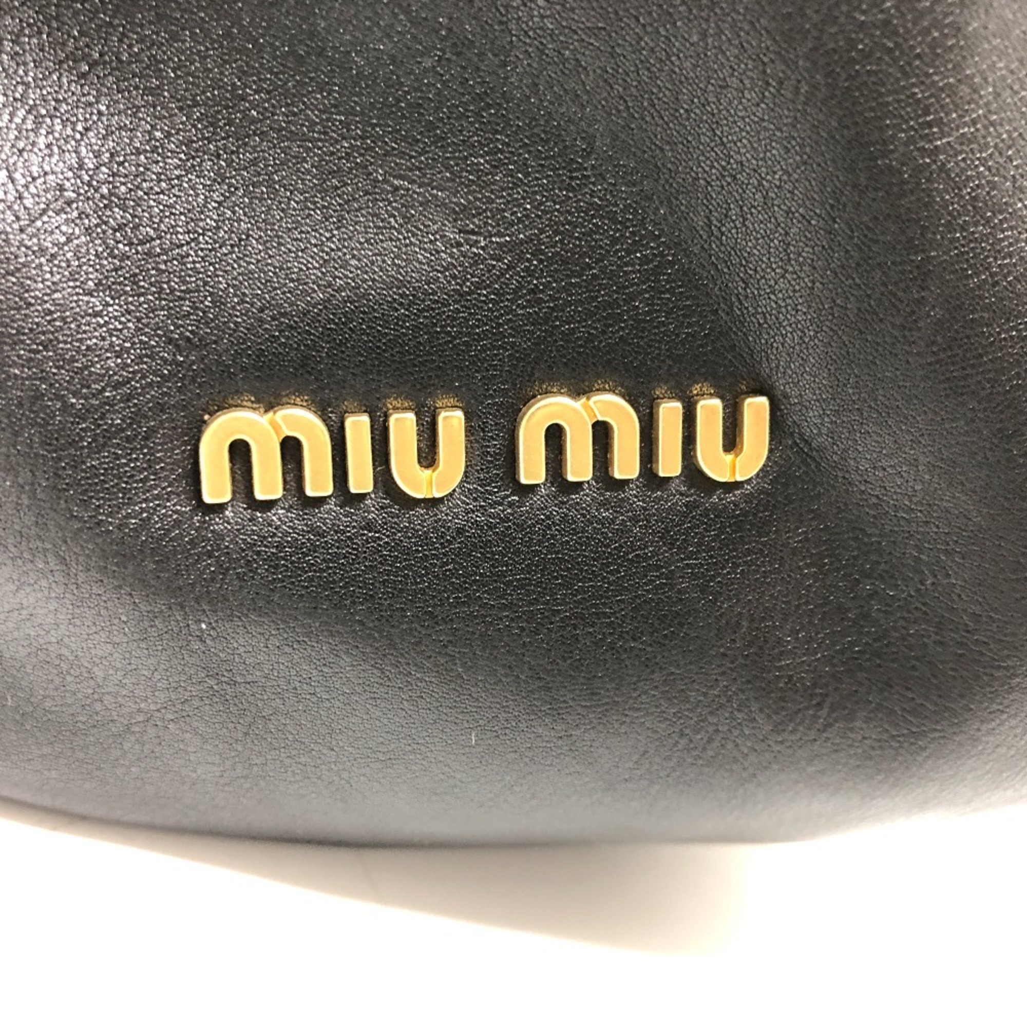 MIU Miu Matelasse Gathered Shoulder Bag Leather Women's Black