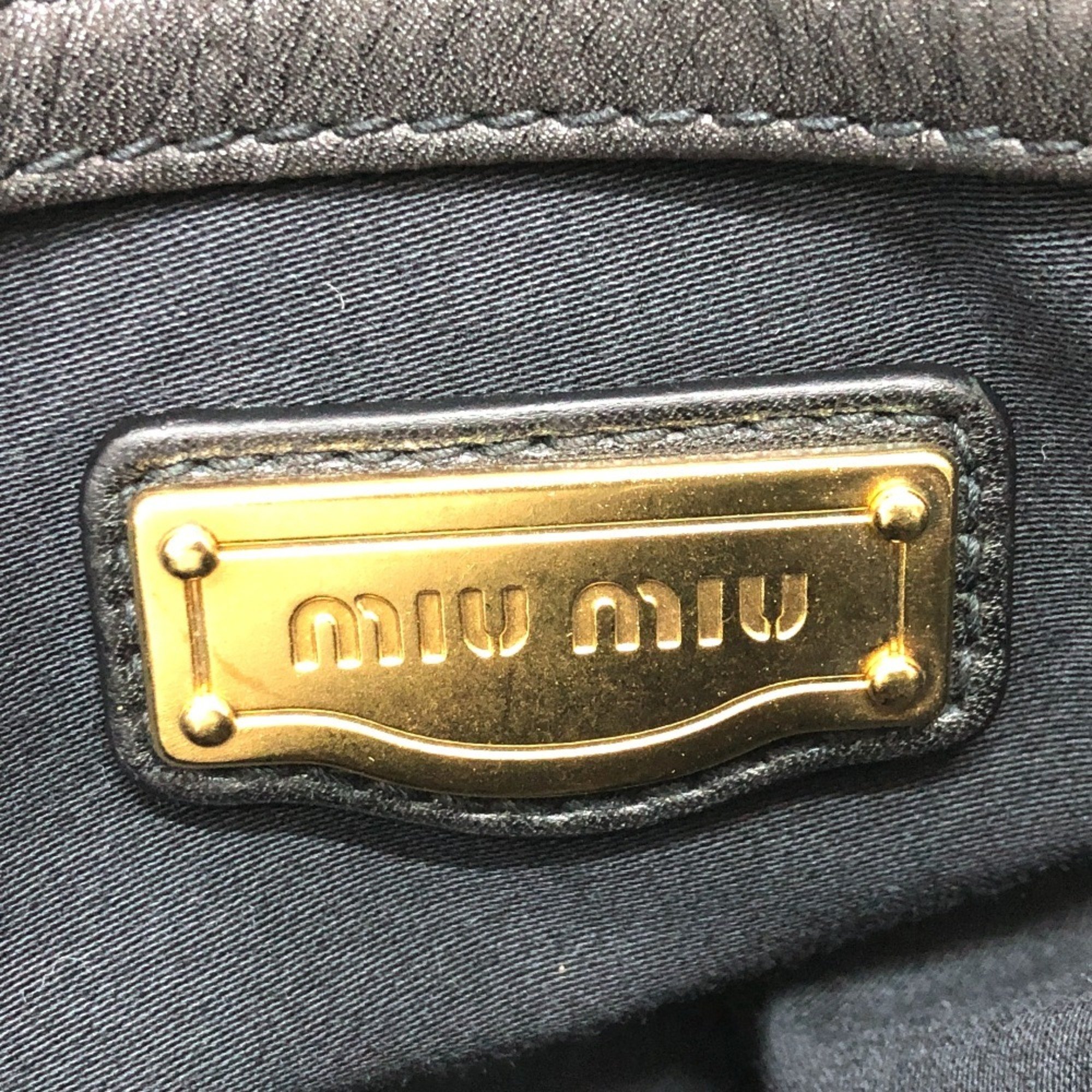 MIU Miu Matelasse Gathered Shoulder Bag Leather Women's Black