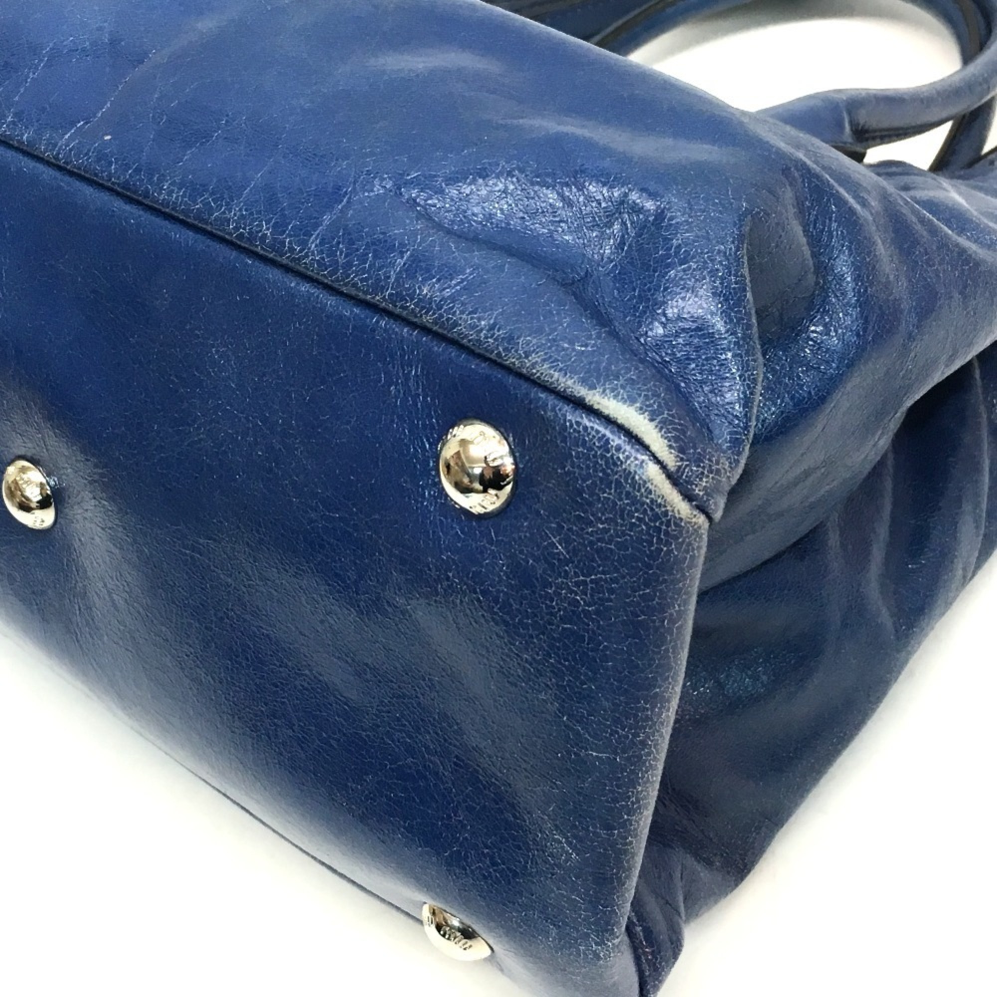 MIU Miu Shoulder Bag Metal Fittings Handbag Leather Women's Blue