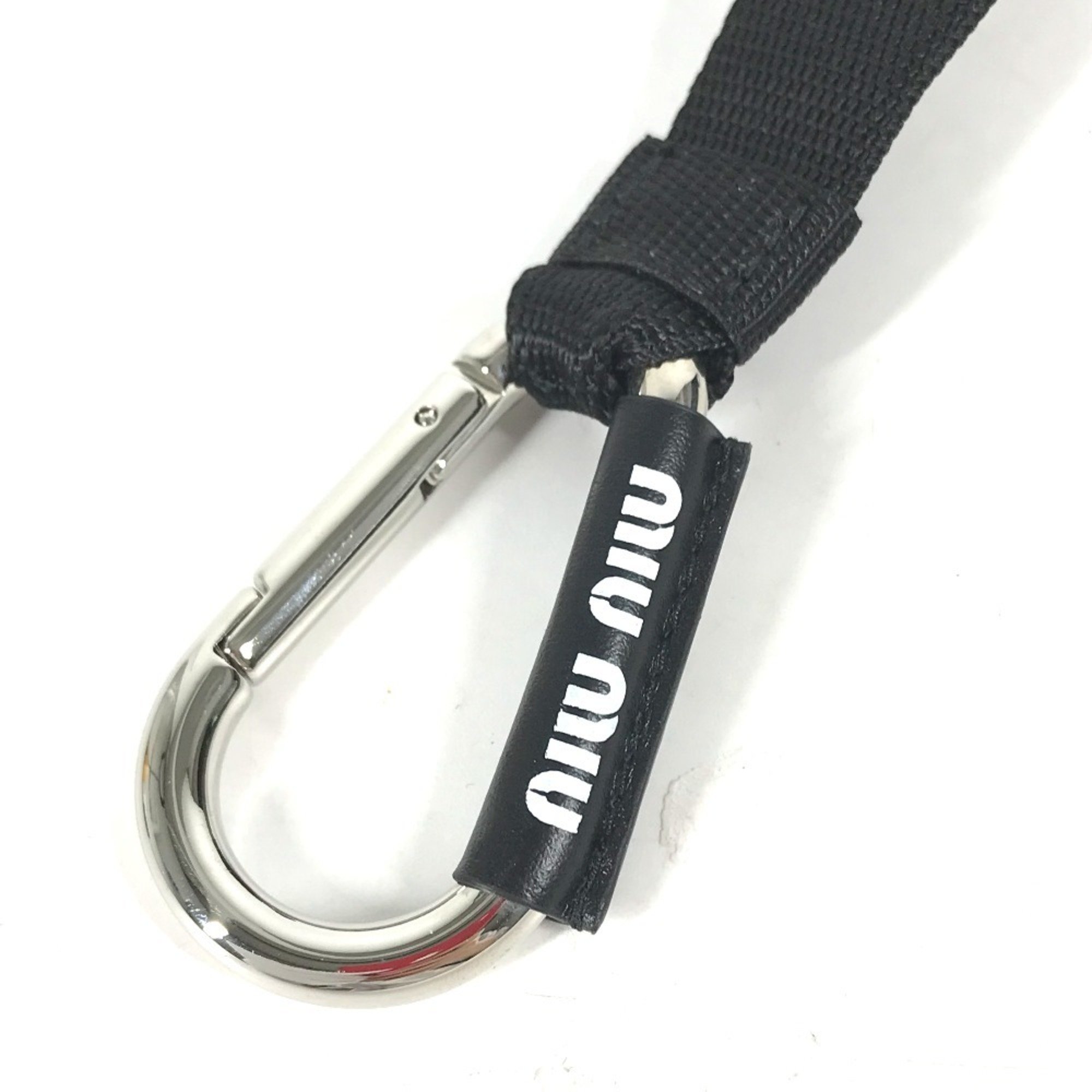 Miu Miu MIU Bag Charm Strap with Carabiner Key Ring Holder Canvas Women's Black