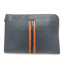 PRADA 2VN003 L-shaped flat clutch bag, Saffiano leather, women's, navy