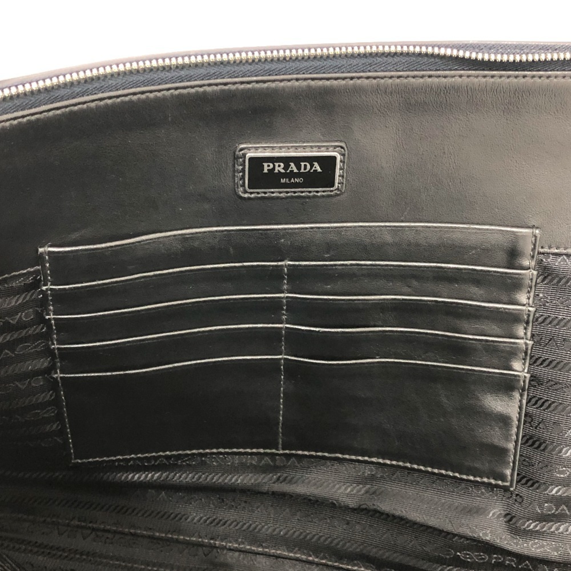 PRADA 2VN003 L-shaped flat clutch bag, Saffiano leather, women's, navy