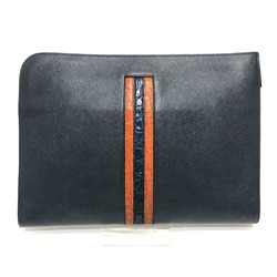 PRADA 2VN003 L-shaped flat clutch bag, Saffiano leather, women's, navy