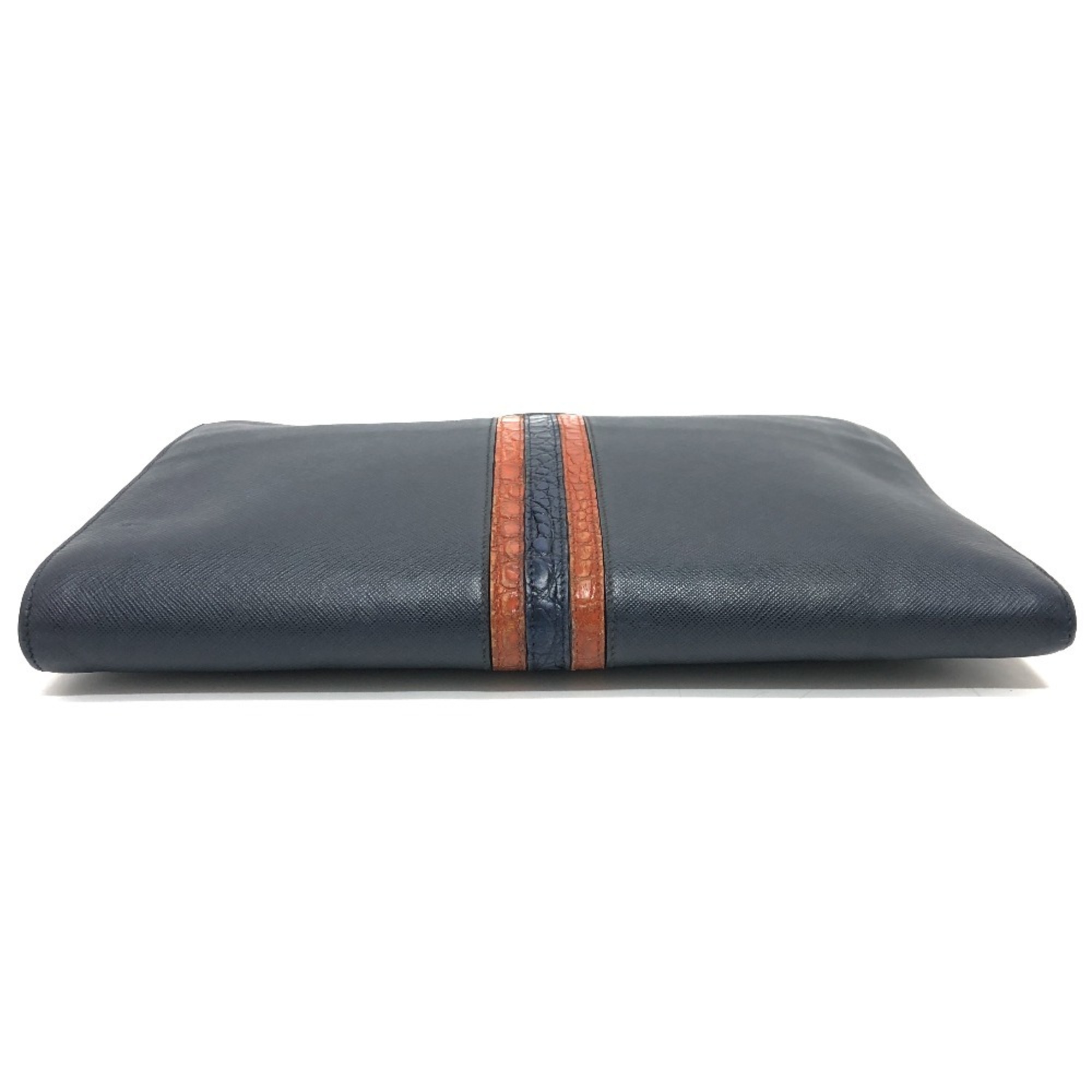 PRADA 2VN003 L-shaped flat clutch bag, Saffiano leather, women's, navy