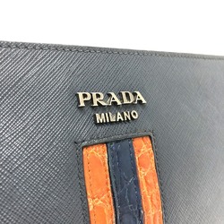 PRADA 2VN003 L-shaped flat clutch bag, Saffiano leather, women's, navy