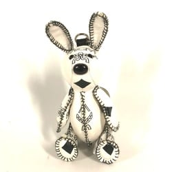 MCM Visetos Rabbit Bag Charm Keychain Leather Women's White