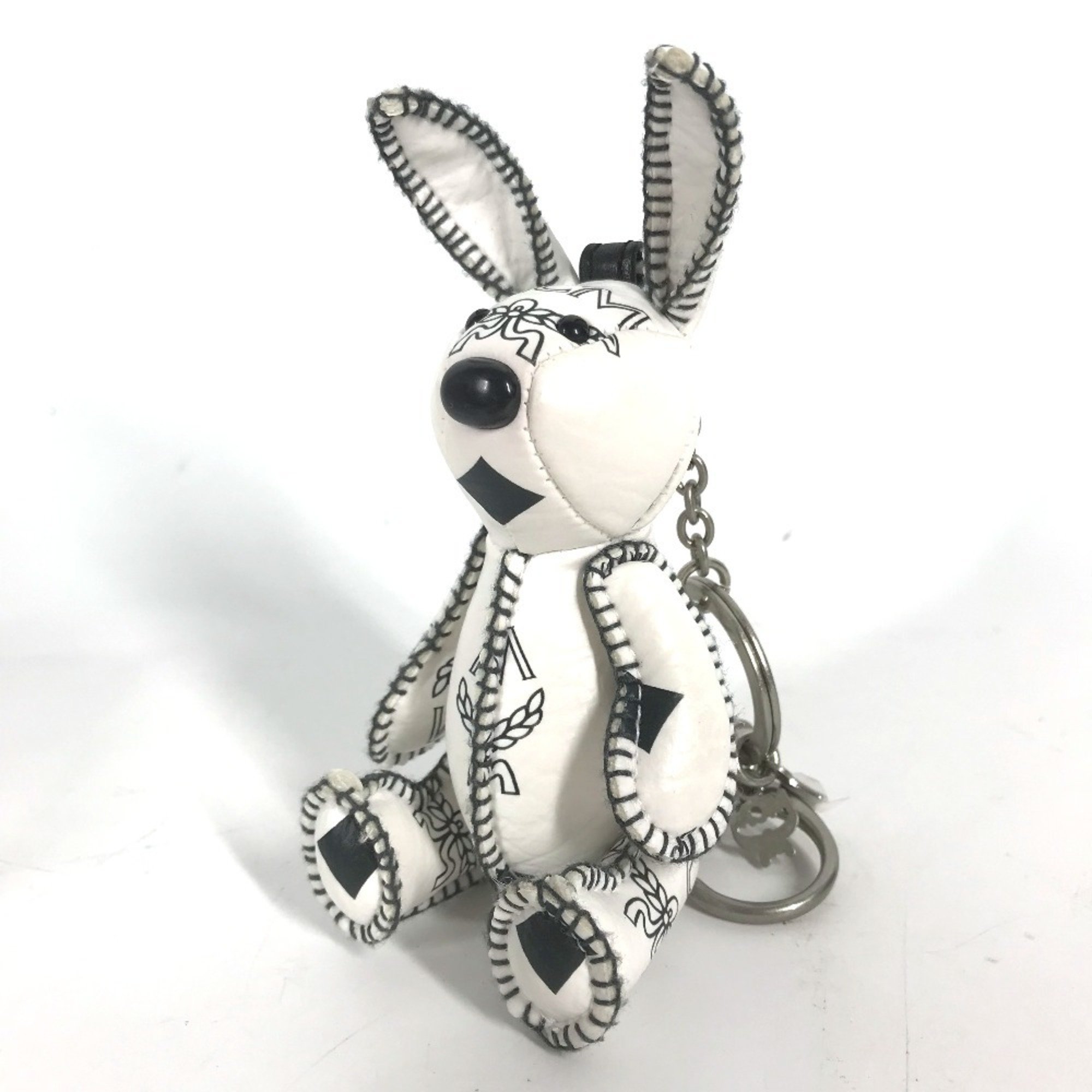 MCM Visetos Rabbit Bag Charm Keychain Leather Women's White