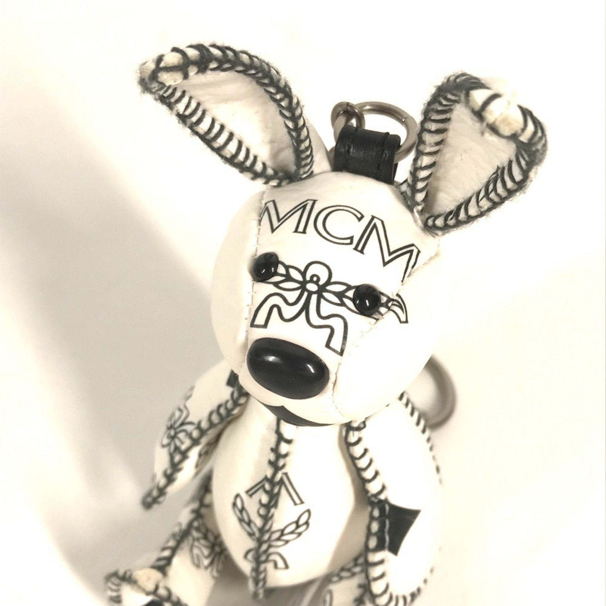 MCM Visetos Rabbit Bag Charm Keychain Leather Women's White