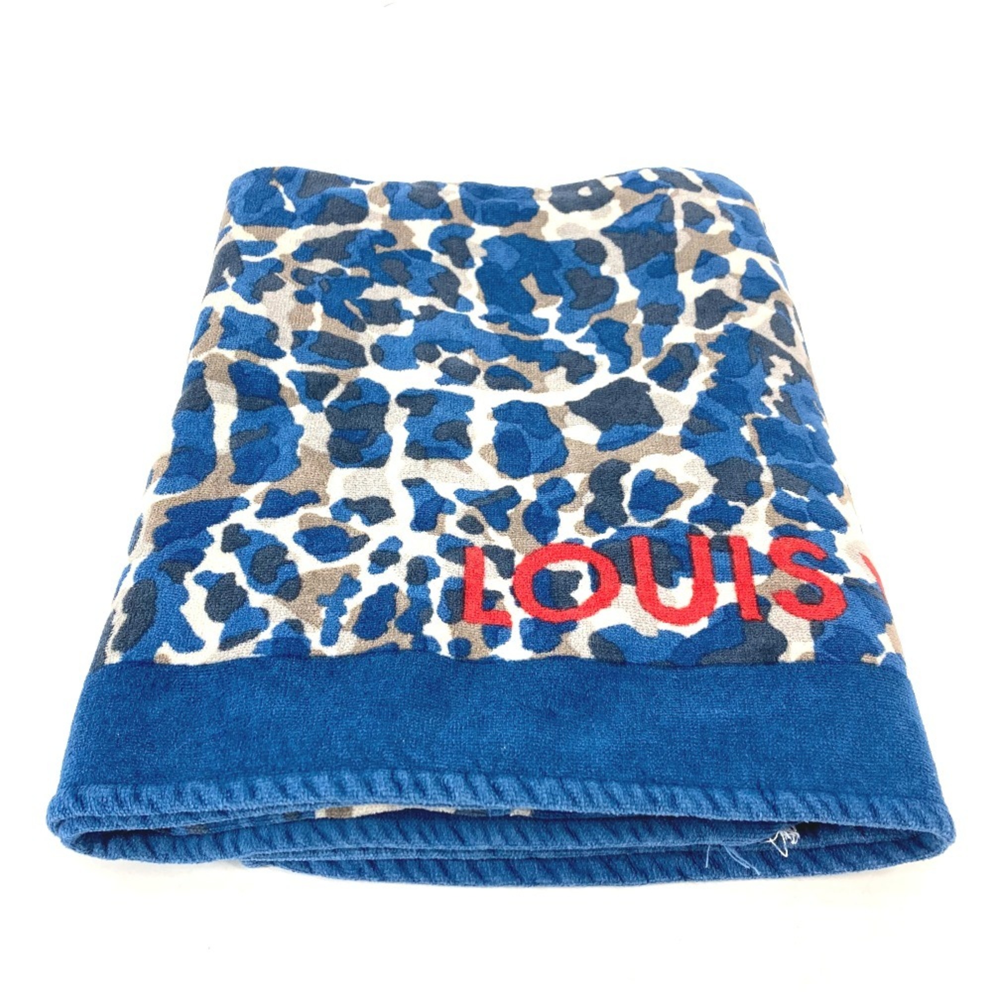 LOUIS VUITTON Louis Vuitton Bath Towel, Lap Blanket, Leopard Print, Leopard, Beach Cotton, Women's, Blue