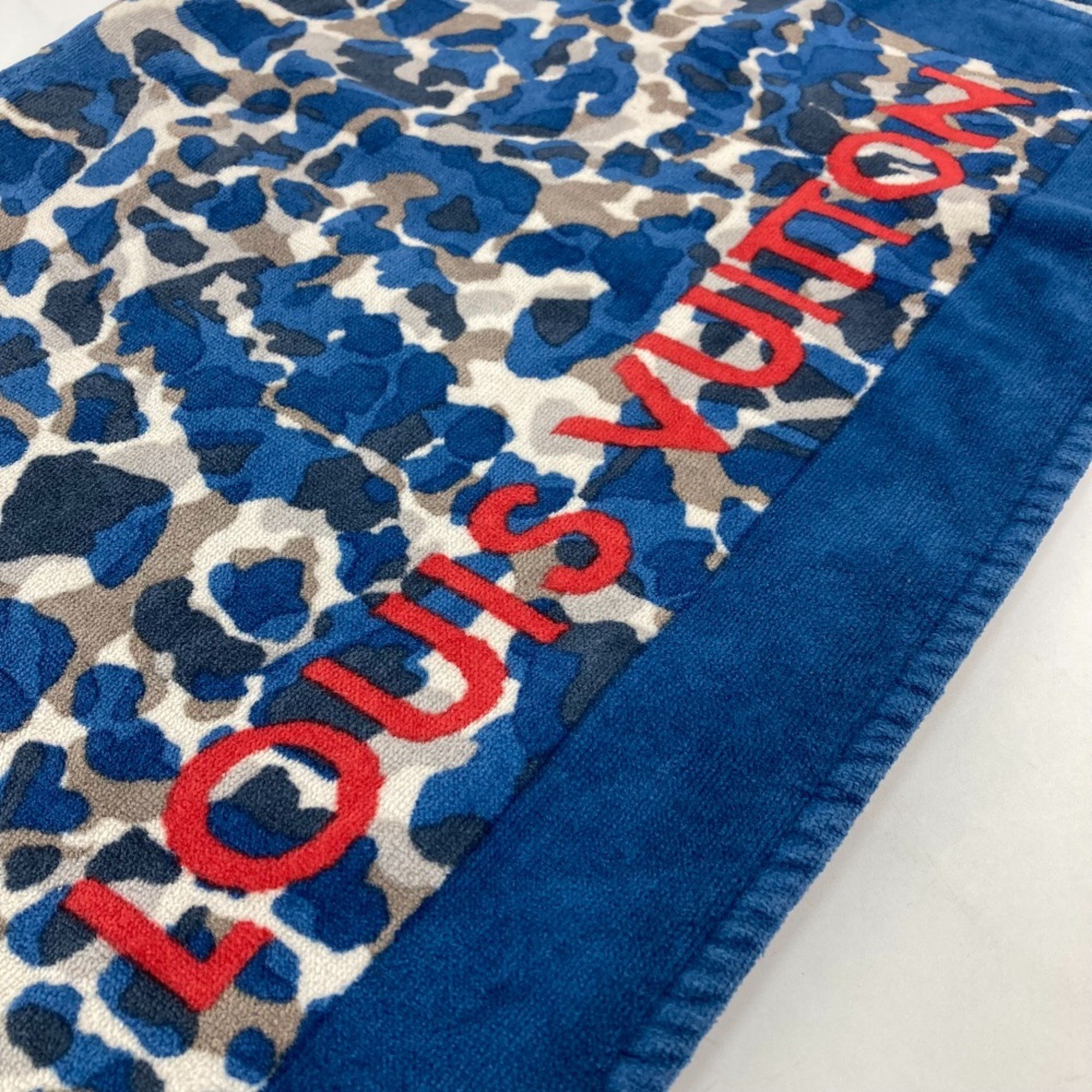 LOUIS VUITTON Louis Vuitton Bath Towel, Lap Blanket, Leopard Print, Leopard, Beach Cotton, Women's, Blue