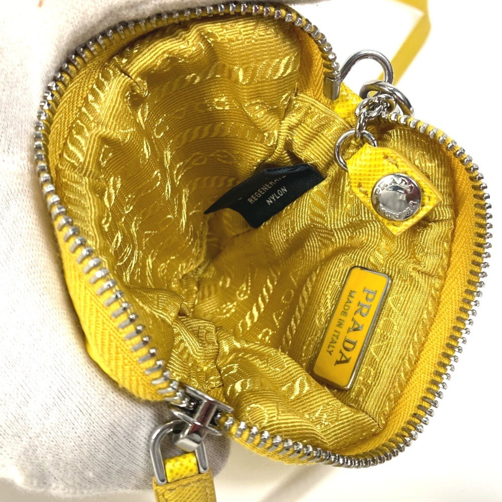 PRADA 2TT140 Triangle Plate Re Nylon with Neck Strap Key Ring Pouch Men's Yellow