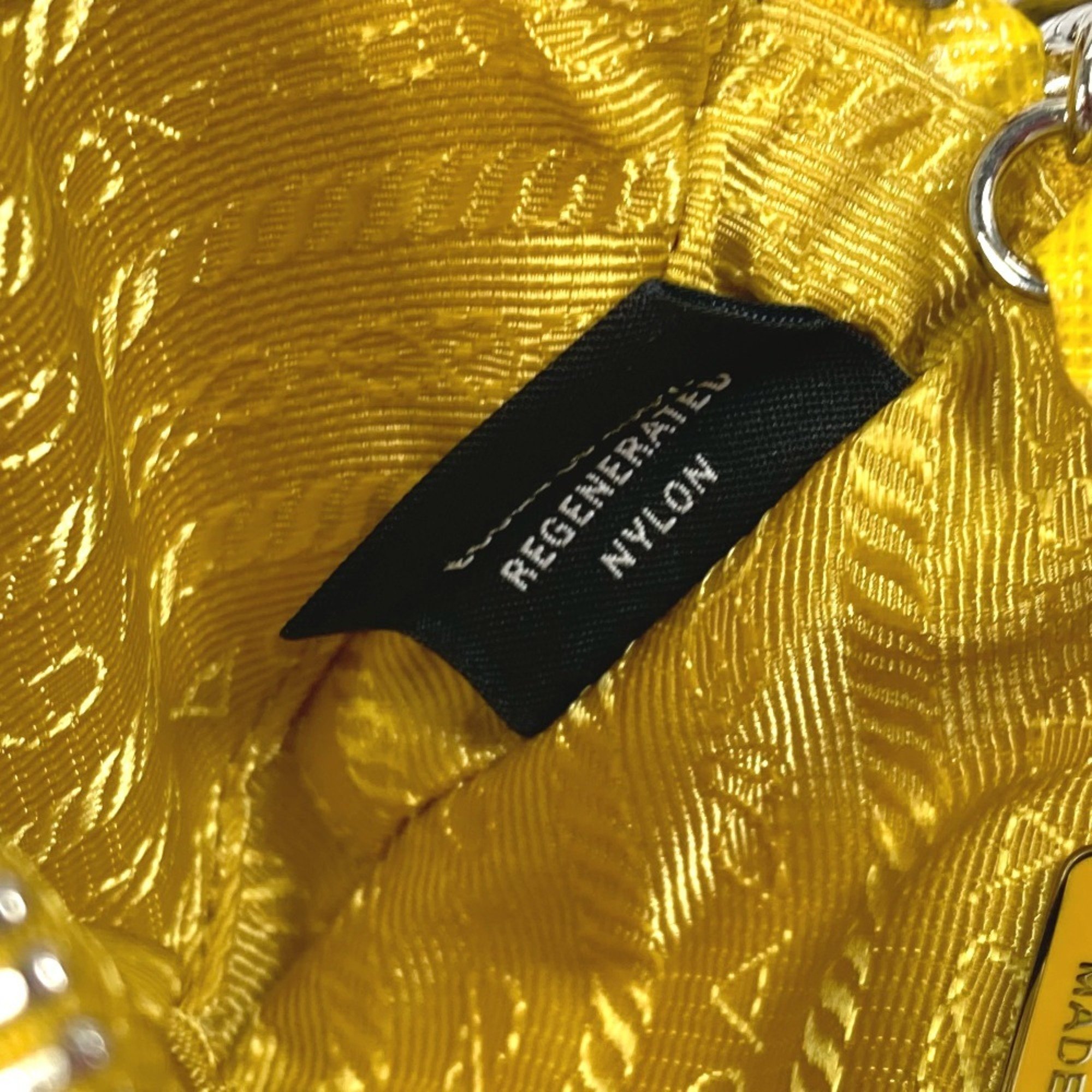 PRADA 2TT140 Triangle Plate Re Nylon with Neck Strap Key Ring Pouch Men's Yellow