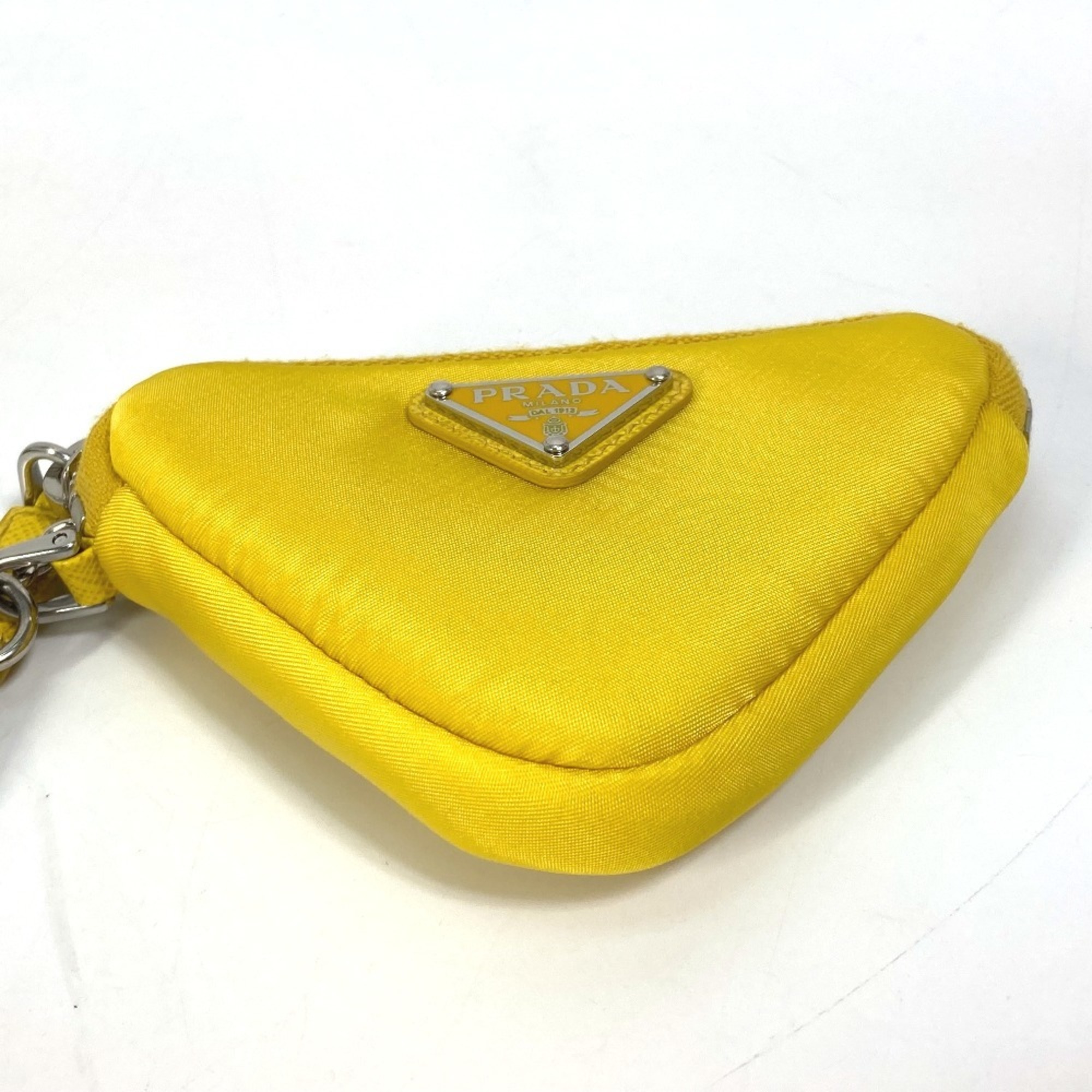 PRADA 2TT140 Triangle Plate Re Nylon with Neck Strap Key Ring Pouch Men's Yellow