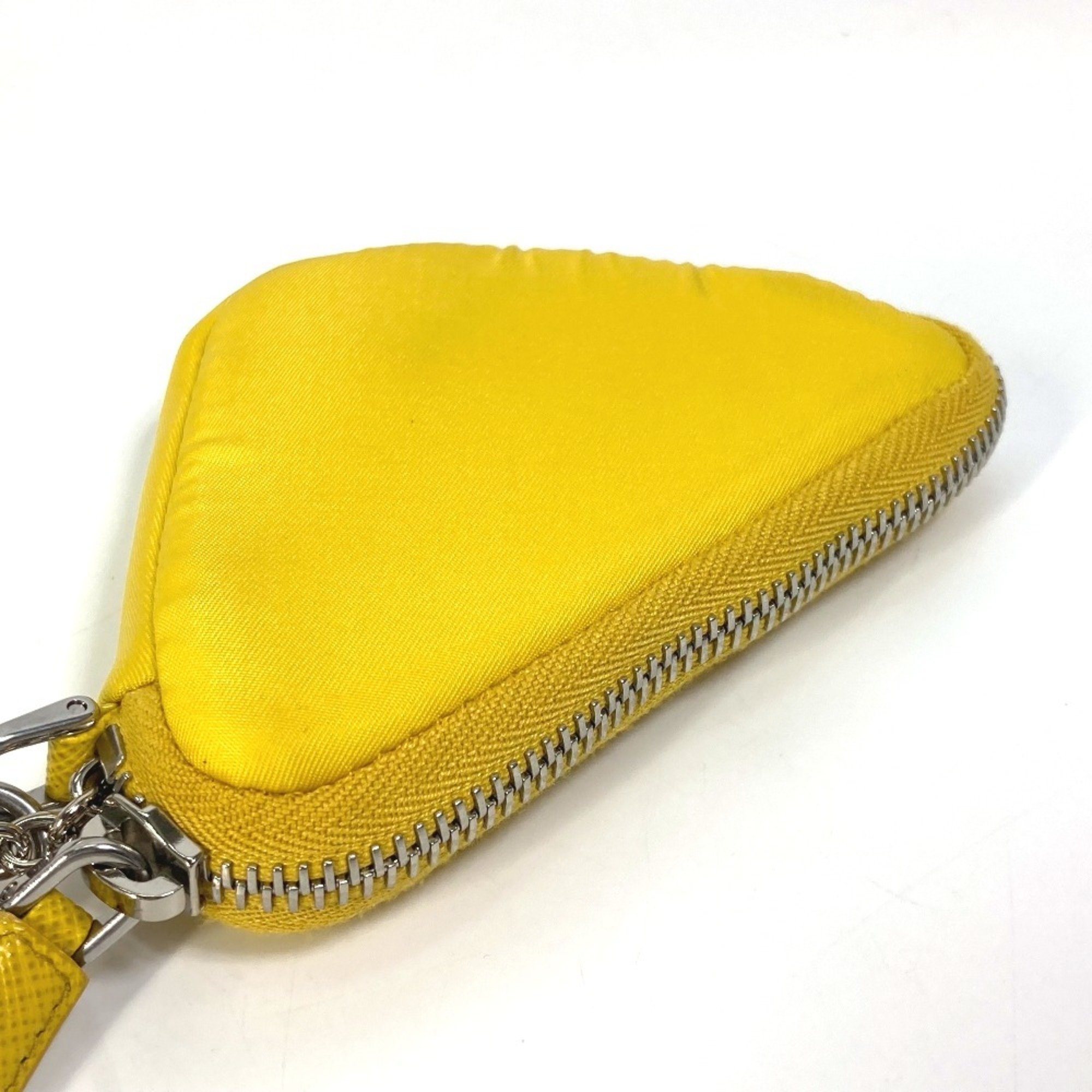 PRADA 2TT140 Triangle Plate Re Nylon with Neck Strap Key Ring Pouch Men's Yellow