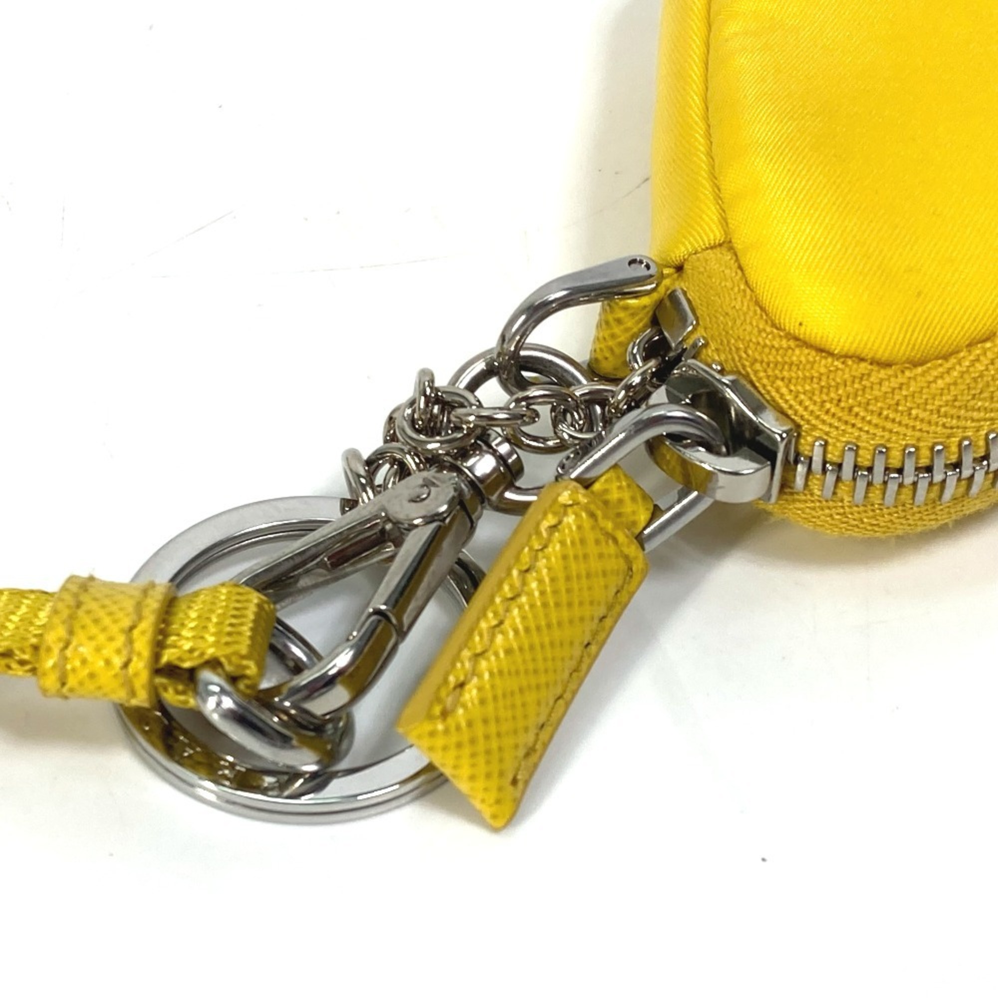 PRADA 2TT140 Triangle Plate Re Nylon with Neck Strap Key Ring Pouch Men's Yellow