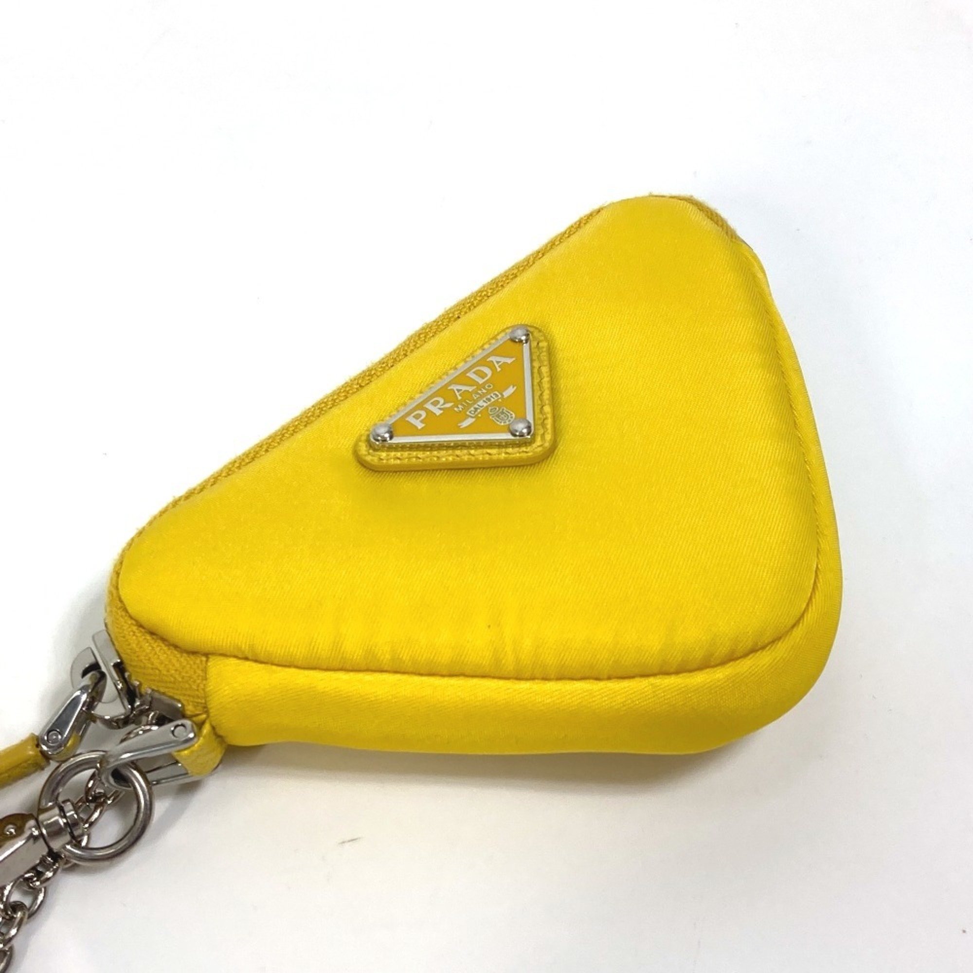 PRADA 2TT140 Triangle Plate Re Nylon with Neck Strap Key Ring Pouch Men's Yellow