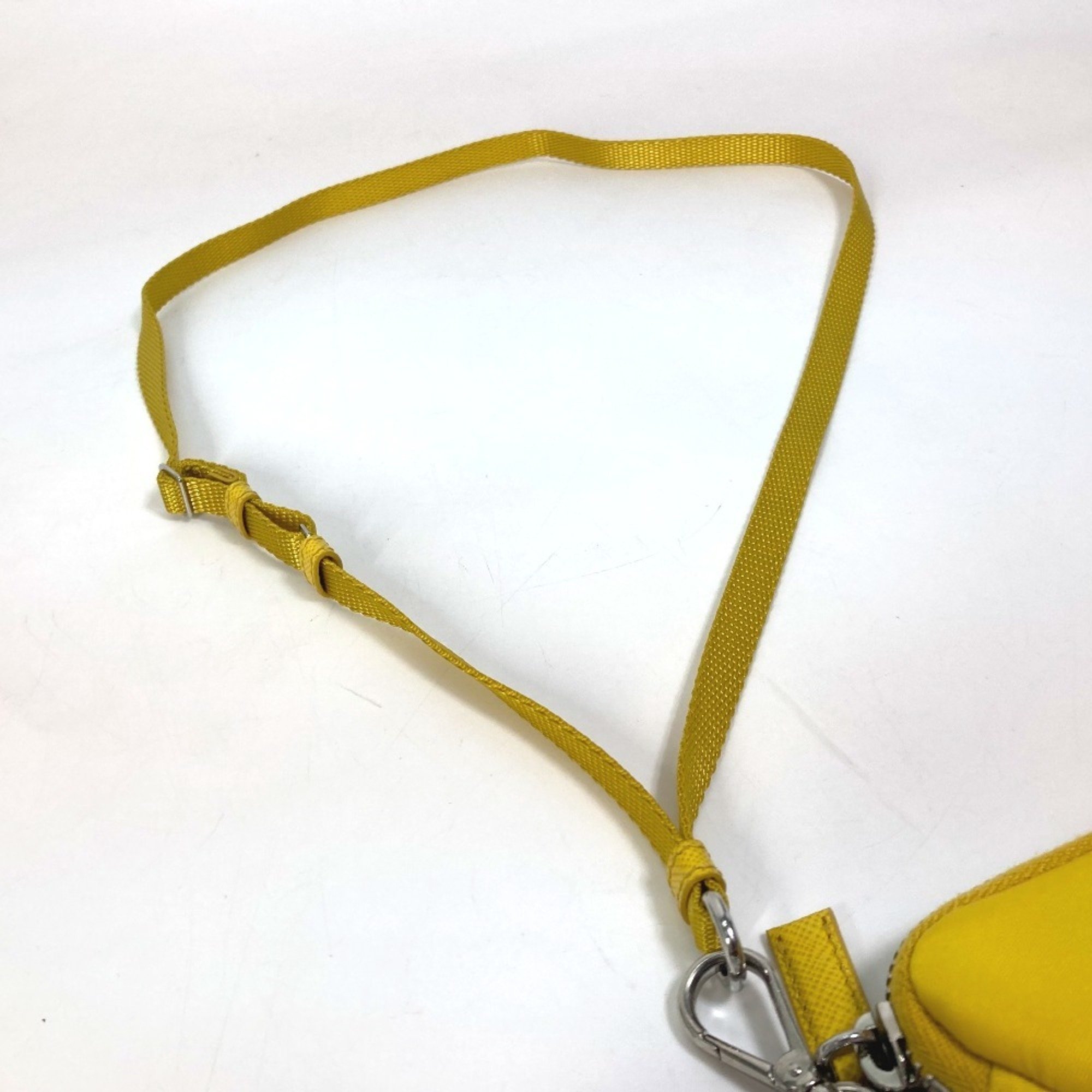 PRADA 2TT140 Triangle Plate Re Nylon with Neck Strap Key Ring Pouch Men's Yellow