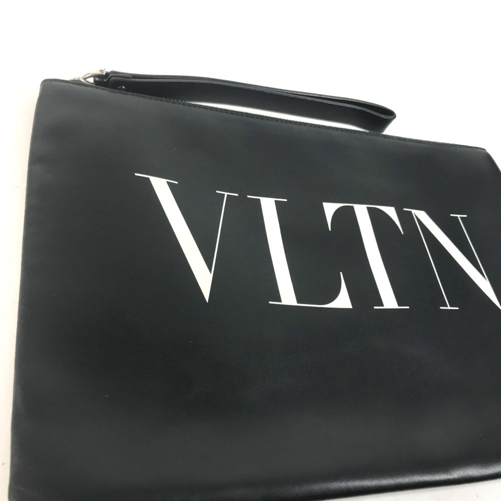 VALENTINO VLTN Pouch Clutch Bag Leather Men's Black