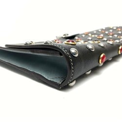 PRADA VR074C Saffiano Jewel x Studs Flap Clutch Bag Leather Men's Women's Black