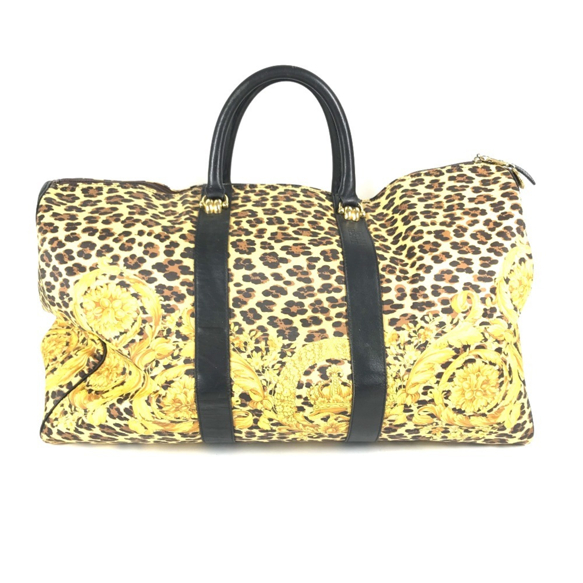 VERSACE Leopard print bag, travel Boston leather, ladies, yellow