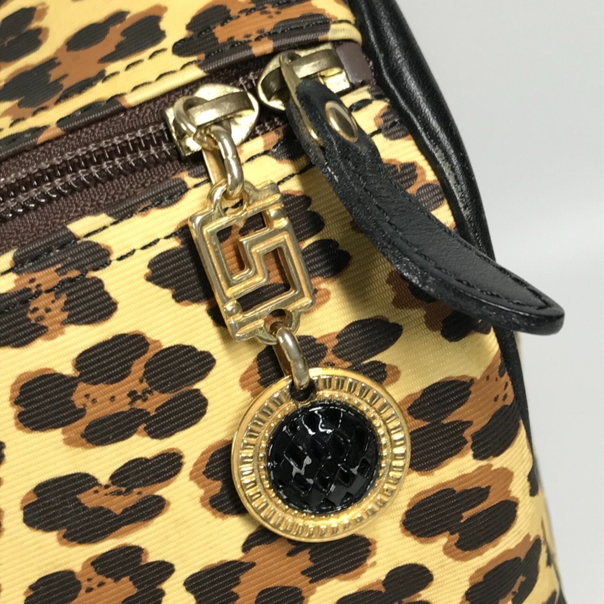 VERSACE Leopard print bag, travel Boston leather, ladies, yellow